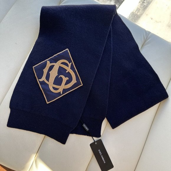 NWT DOLCE & GABBANA Scarf Blue Wool Knit DG Logo Shawl Wrap 25cm x 200cm$450